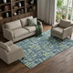 10' X 14' Navy Blue Ivory And Green Abstract Geometric Washable Area Rug With UV Protection