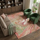 9' X 12' Coral Green And Peach Abstract Washable Area Rug With UV Protection