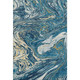 5' X 8' Navy Blue Gold And White Abstract Washable Area Rug With UV Protection