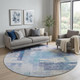 8' Blue And Ivory Abstract Geometric Washable Round Rug With UV Protection