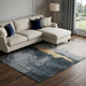 8' X 10' Blue Gray And Gold Abstract Washable Area Rug With UV Protection