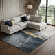 9' X 12' Blue Gray And Gold Abstract Washable Area Rug With UV Protection