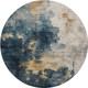8' Blue Gold And Silver Abstract Washable Round Rug With UV Protection