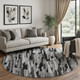 8' Gray And Silver Striped Washable Round Rug With UV Protection