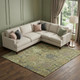 10' X 14' Artichoke Green Gold And Charcoal Damask Washable Area Rug With UV Protection
