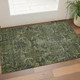 3' X 5' Olive Green And Charcoal Damask Washable Area Rug With UV Protection