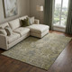 9' X 12' Taupe Gold And Beige Damask Washable Area Rug With UV Protection