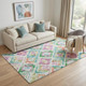 5' X 8' Teal Ivory Green And Purple Geometric Washable Area Rug With UV Protection