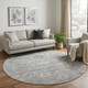 8' Gray And Silver Damask Washable Round Rug With UV Protection