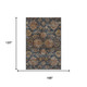 10' X 14' Navy Blue And Copper Damask Washable Area Rug With UV Protection