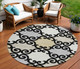 8' Black Gray And Ivory Round Trellis Washable Indoor Outdoor Area Rug