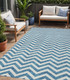 5' X 8' Teal Blue And Ivory Chevron Washable Indoor Outdoor Area Rug