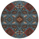 8' Denim Blue Brick Red And Brown Round Oriental Washable Indoor Outdoor Area Rug