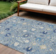 10' X 14' Denim Blue Ivory And Beige Oriental Washable Indoor Outdoor Area Rug
