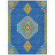 9' X 12' Denim Blue Red And Green Oriental Washable Indoor Outdoor Area Rug