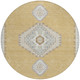 8' Gold Gray And Ivory Round Oriental Washable Indoor Outdoor Area Rug
