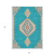 3' X 5' Teal Blue Brown And Ivory Oriental Washable Indoor Outdoor Area Rug
