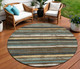 8' Brown Beige And Green Round Striped Washable Indoor Outdoor Area Rug