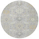 8' Gray Ivory And Gold Round Damask Washable Indoor Outdoor Area Rug