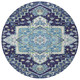 8' Navy Blue Ivory And Black Round Oriental Washable Indoor Outdoor Area Rug