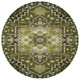 8' Olive Green Ivory And Brown Round Oriental Washable Indoor Outdoor Area Rug