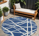 8' Navy Blue And Ivory Round Geometric Washable Indoor Outdoor Area Rug