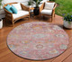 8' Pink Gray And Gold Round Floral Washable Indoor Outdoor Area Rug