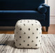 16" Cream And Black Wool Polka Dots Cube Pouf Ottoman