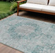 10' X 14' Teal Blue Floral Medallion Washable Indoor Outdoor Area Rug