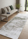 2' X 5' White Gray And Green Abstract Washable Area Rug With UV Protection