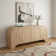 72" Natural Solid Wood Ribbed Texture Sideboard With Four Doors
