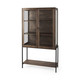 36" Brown and Black Solid Wood and Metal Display Cabinet With Two Doors