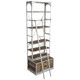 32" Light Brown And Nickel Metal and Solid Wood Five Tier Library Bookcase with Two Drawers
