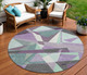 8' Purple Teal Blue And Gray Round Geometric Washable Indoor Outdoor Area Rug
