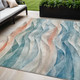 5' X 8' Teal Blue And Peach Abstract Washable Indoor Outdoor Area Rug