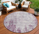 8' Plum And Ivory Round Abstract Washable Indoor Outdoor Area Rug