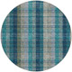 8' Teal Blue Navy Blue And Olive Green Round Plaid Washable Indoor Outdoor Area Rug