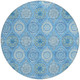 8' Denim Blue Sky Blue And Ivory Round Floral Medallion Washable Indoor Outdoor Area Rug