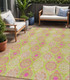 5' X 8' Lime Green Pink And Ivory Floral Medallion Washable Indoor Outdoor Area Rug