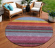 8' Lavender Blush And Blue Round Striped Washable Indoor Outdoor Area Rug