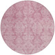 8' Pink And Ivory Round Damask Washable Indoor Outdoor Area Rug
