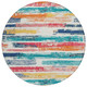 8' Ivory Teal Blue Orange And Red Round Striped Washable Indoor Outdoor Area Rug