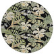 8' Black Beige And Fern Green Round Botanical Leaves Washable Indoor Outdoor Area Rug