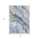 3' X 5' Blue And Silver Abstract Washable Indoor Outdoor Area Rug