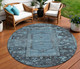 8' Blue And Gray Round Oriental Washable Indoor Outdoor Area Rug