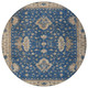 8' Navy Blue And Beige Round Floral Washable Indoor Outdoor Area Rug