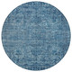 8' Blue And Ivory Round Floral Medallion Washable Indoor Outdoor Area Rug