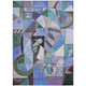 5' X 8' Green Blue Purple And Black Abstract Washable Indoor Outdoor Area Rug