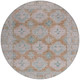 8' Terra Cotta And Teal Blue Round Damask Washable Indoor Outdoor Area Rug