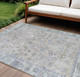9' X 12' Beige Blue And Ivory Oriental Washable Indoor Outdoor Area Rug